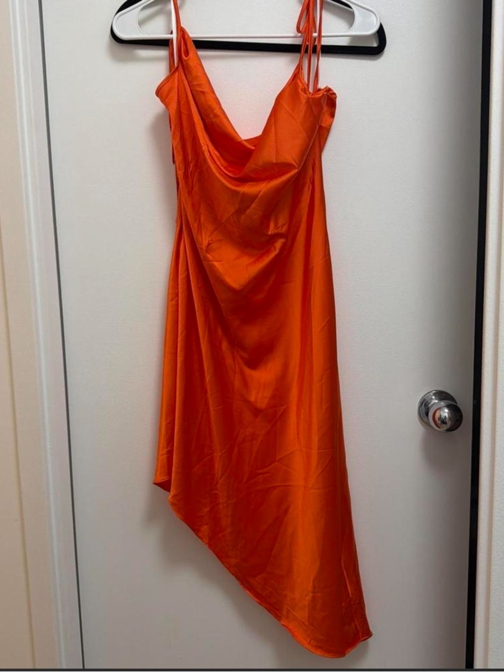 Orange asymmetrical satin dress